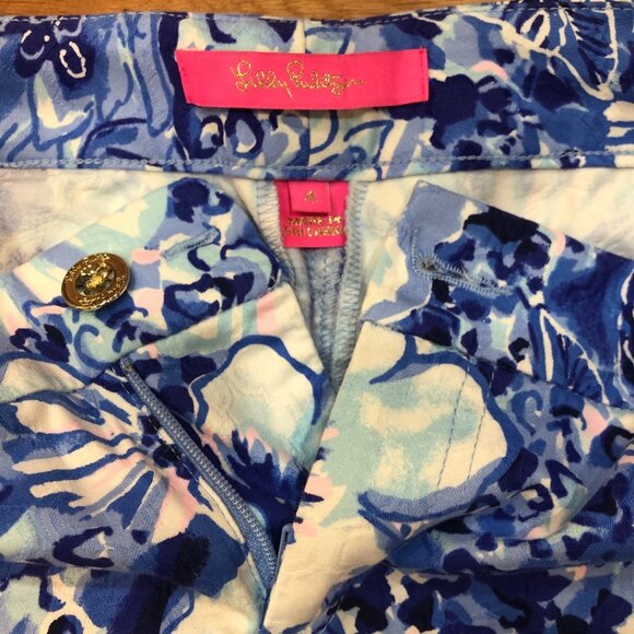 Lilly Pulitzer Blue & White Floral Straight Leg Pants Size 4 - Picture 4 of 6